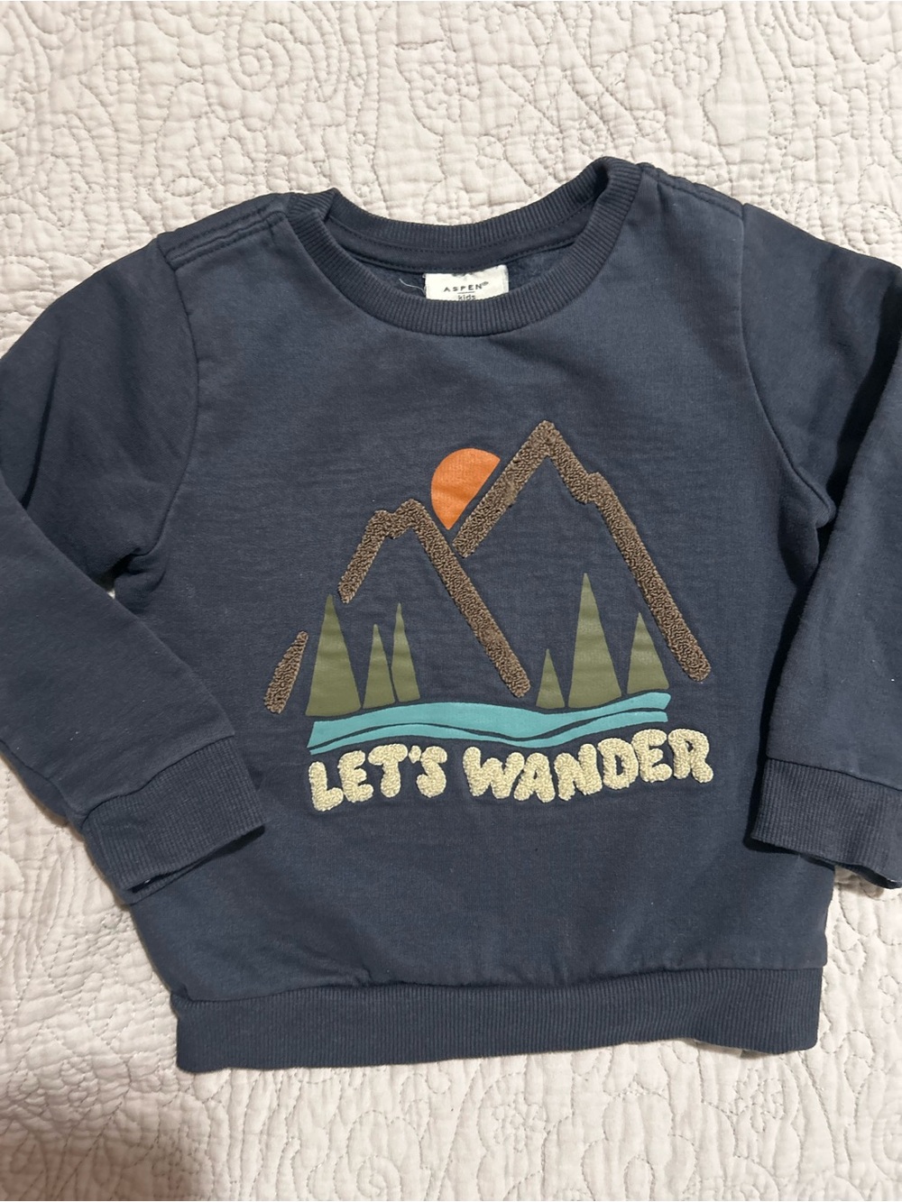 Aspen Kids Let’s Wander Mountain Graphic Sweatshirt Toddler Boys Size 2T Navy